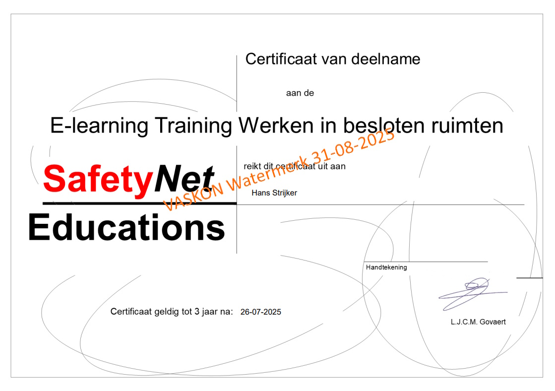 Certificaat Werken in besloten ruimten